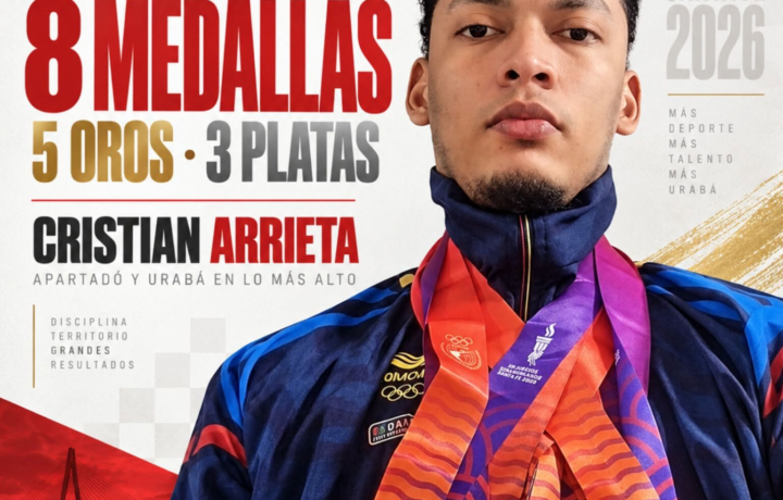 Cristian Arrieta con sus ocho medallas en los Juegos Suramericanos Santa Fe 2026