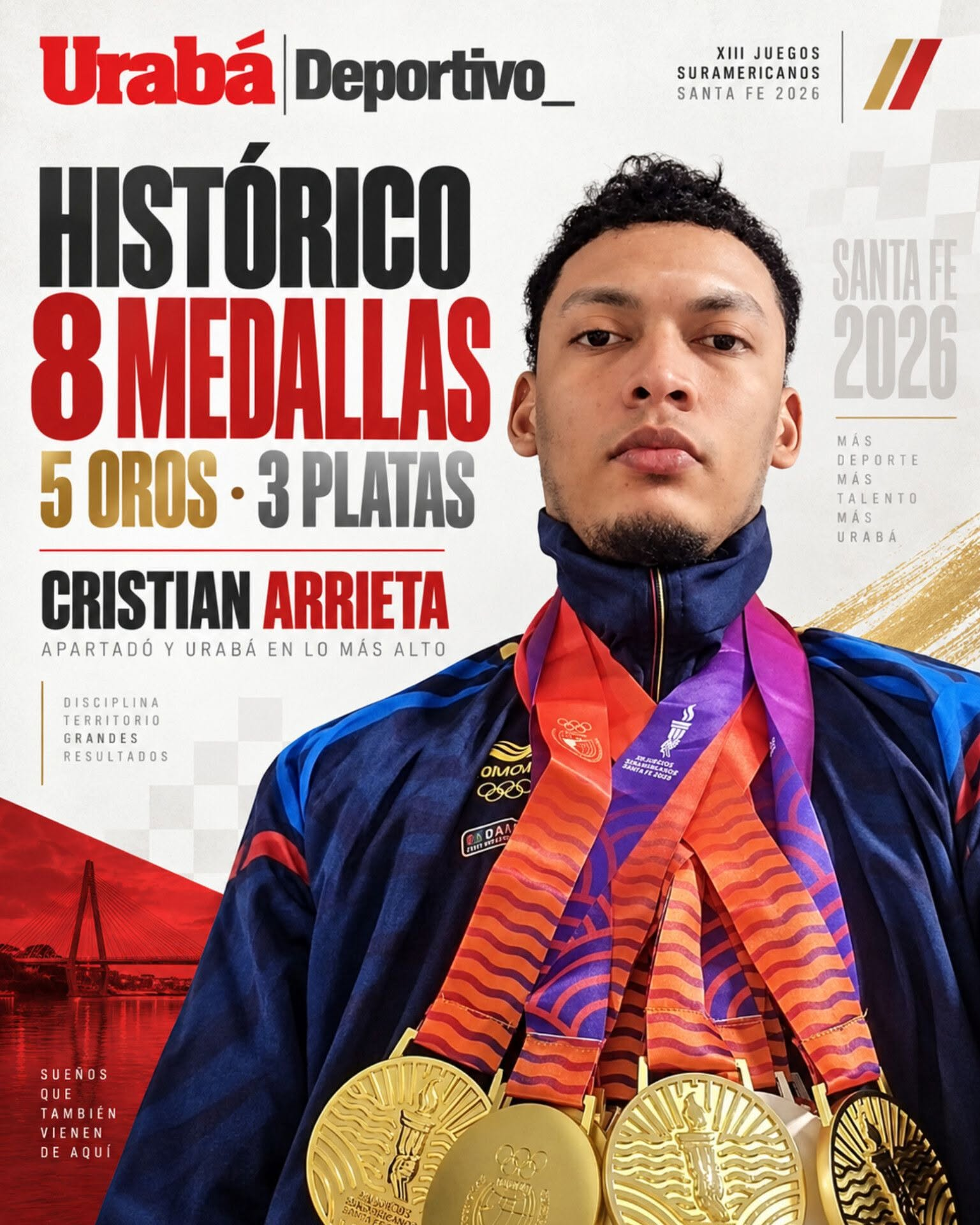 Cristian Arrieta con sus ocho medallas en los Juegos Suramericanos Santa Fe 2026